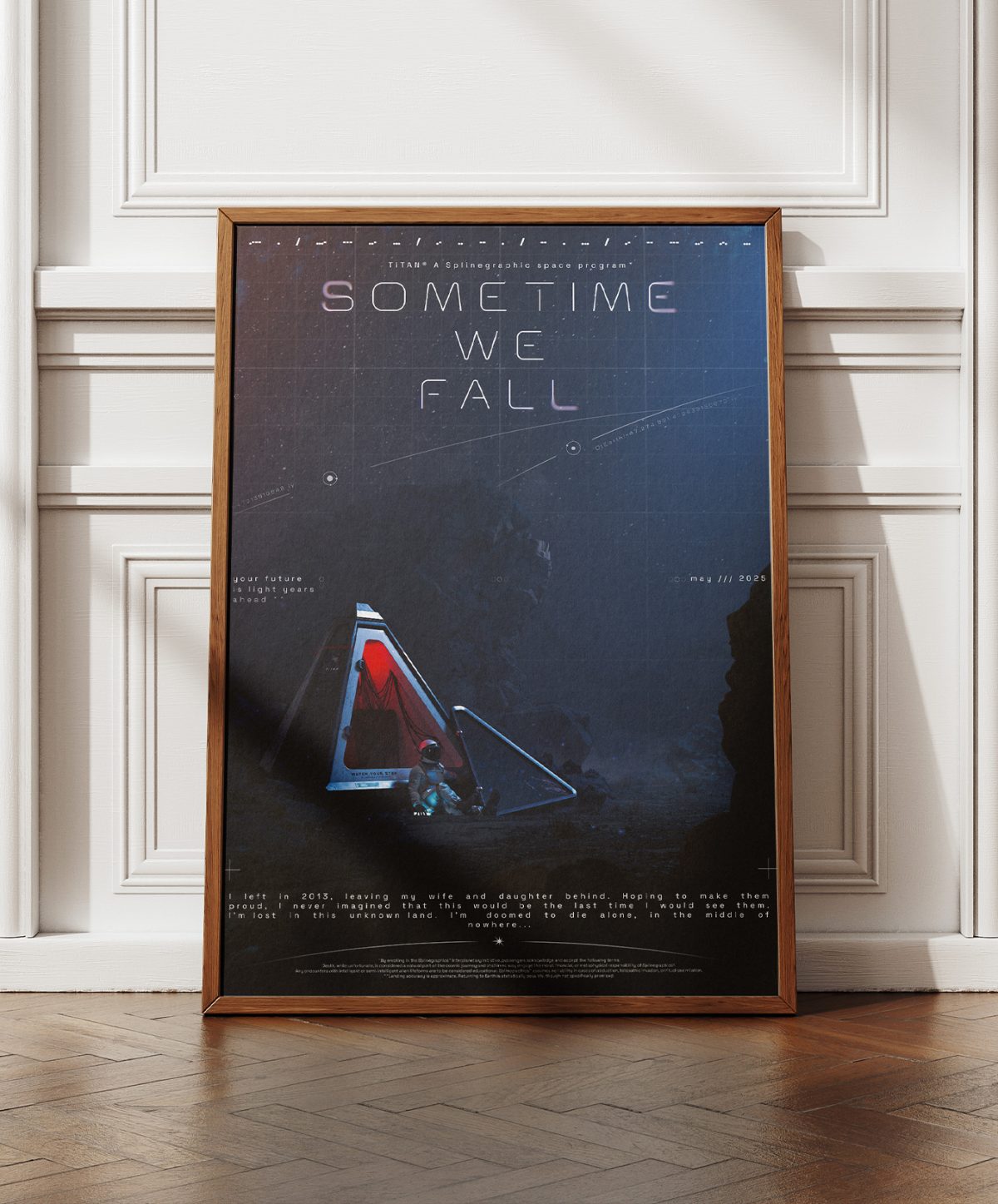 Poster Sometime we fall – déco mural Poster Sometime we fall – Affiche artistique cinéma, design original encadré posé contre un mur