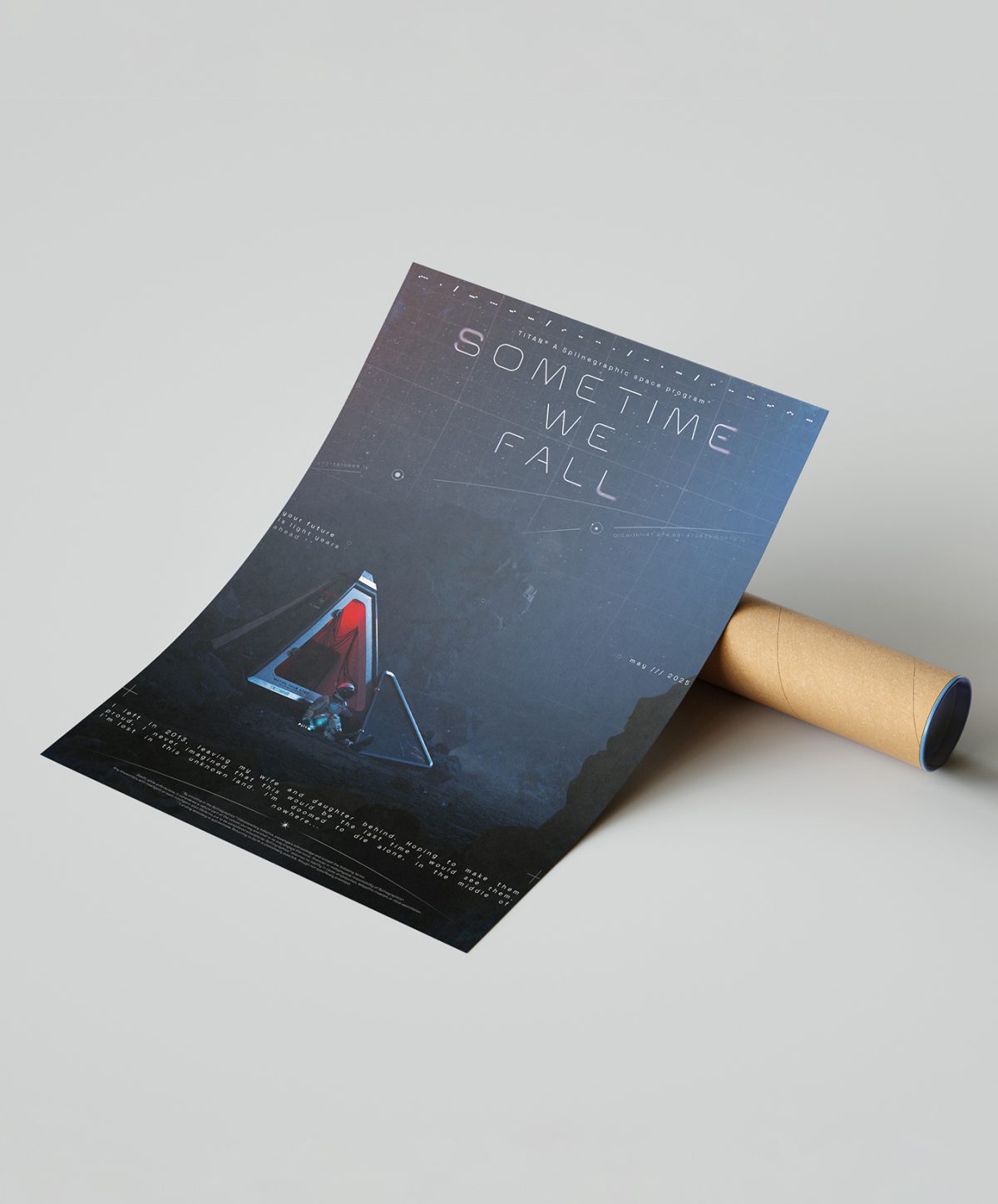 Poster Sometime we fall – avec le tube d'envoie Poster Sometime we fall à coté d'un tube pour envoie - Affiche cinéma artistique